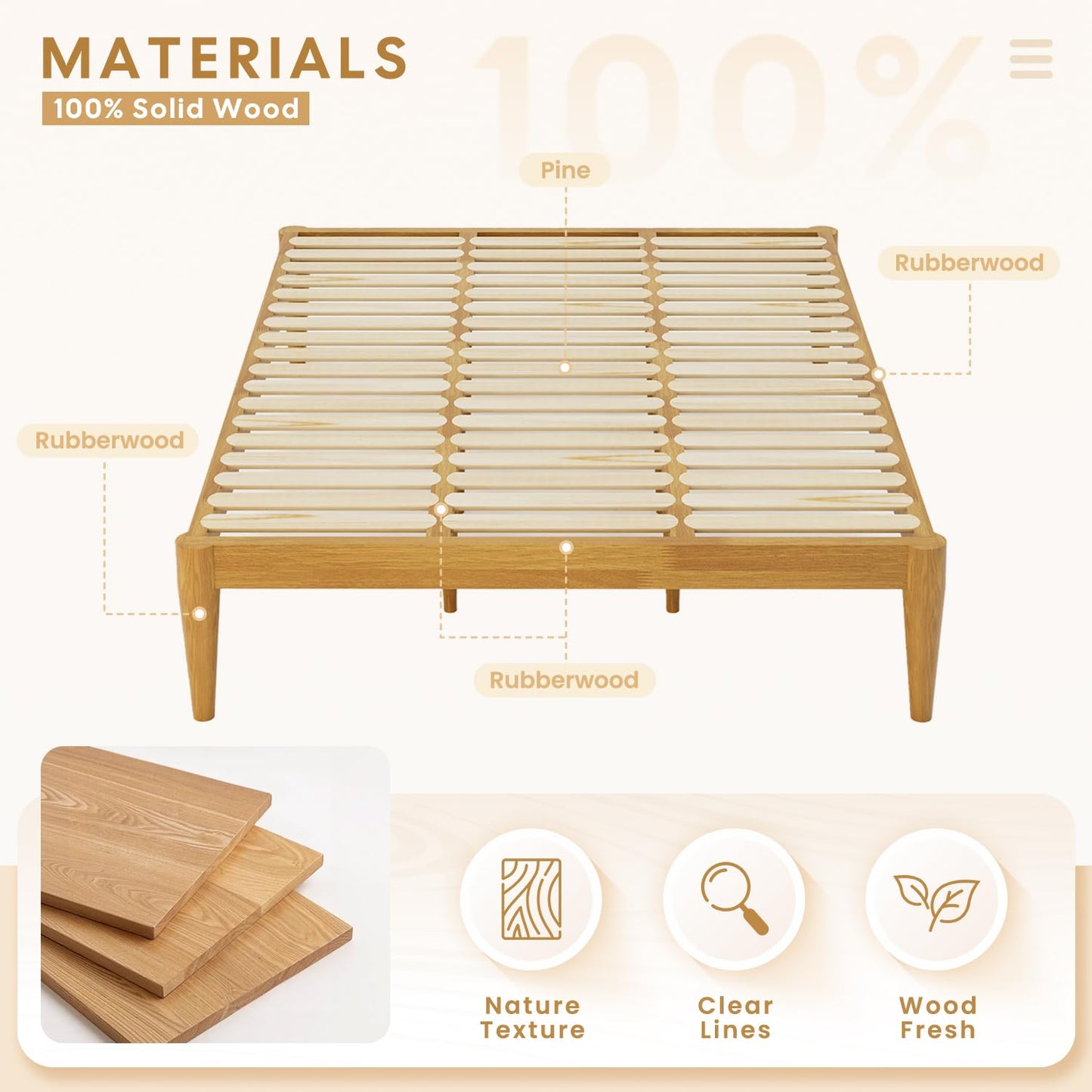 IOTXY King Platform Bed Frame - Solid Wood 16-Inch Height Mattress Foundation Base with Densely Slats and Heavy-Duty Support Legs, No Box Spring Needed, Oak