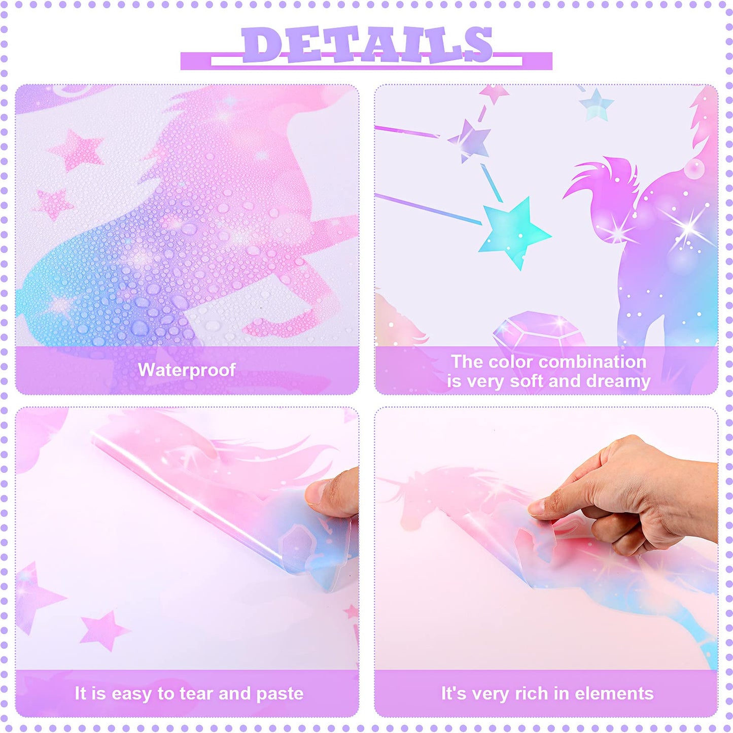 4 Sheets of Unicorn Peel and Stick Wall Decal Glitter Unicorn and Fairy Wall Stickers Cartoon Wall Decals Removable DIY for Bedroom Playroom Living Room Decor