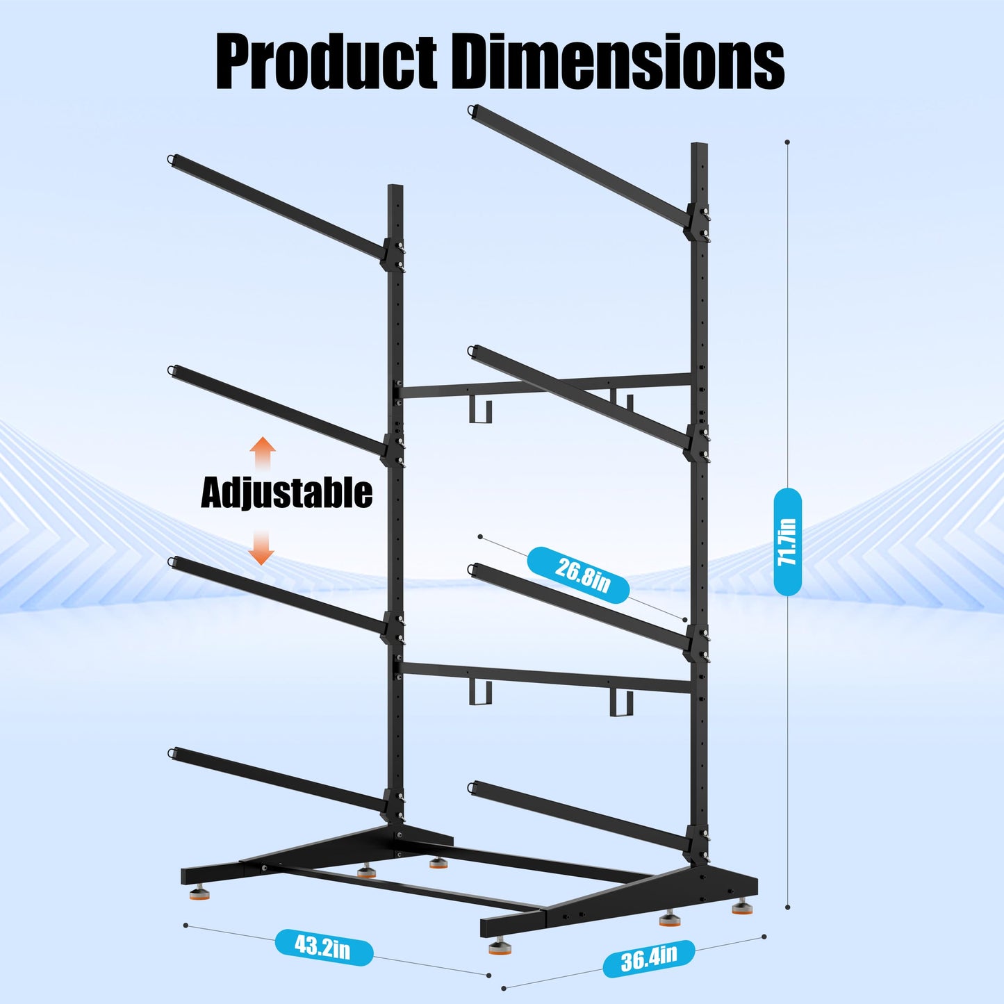 AlloyLake 4-Tier Freestanding Kayak Rack, Pro-Grade Heavy Duty Outdoor Storage for 4 Boats, 440 lbs Max Capacity, Rust-Proof 304 Stainless Steel Hardware (Black)
