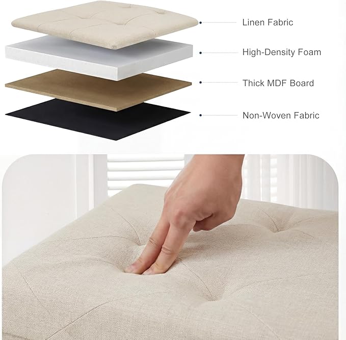 DUMOS 30in Storage Ottoman Bench, Foot Rest Stool Load 350Lbs,Storage Chest with Padded Seat, End of Bed Bedroom Bench for Living Room,Bedroom, Entryway Beige