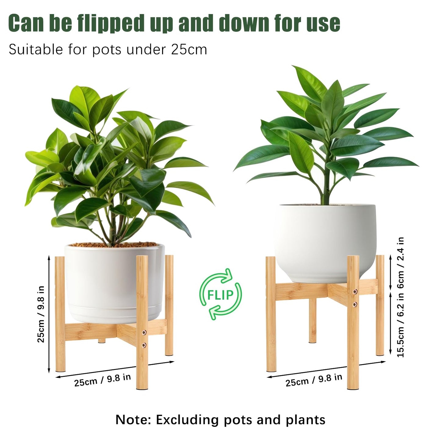RETON Wood Plant Stand Indoor, Mid Century Modern Indoor Plant Stand, Wooden Plant Holder, Modern Bamboo Flower Pot Stand for Indoor, Outdoor, Garden, Yard, Office (9.9in, Medium)