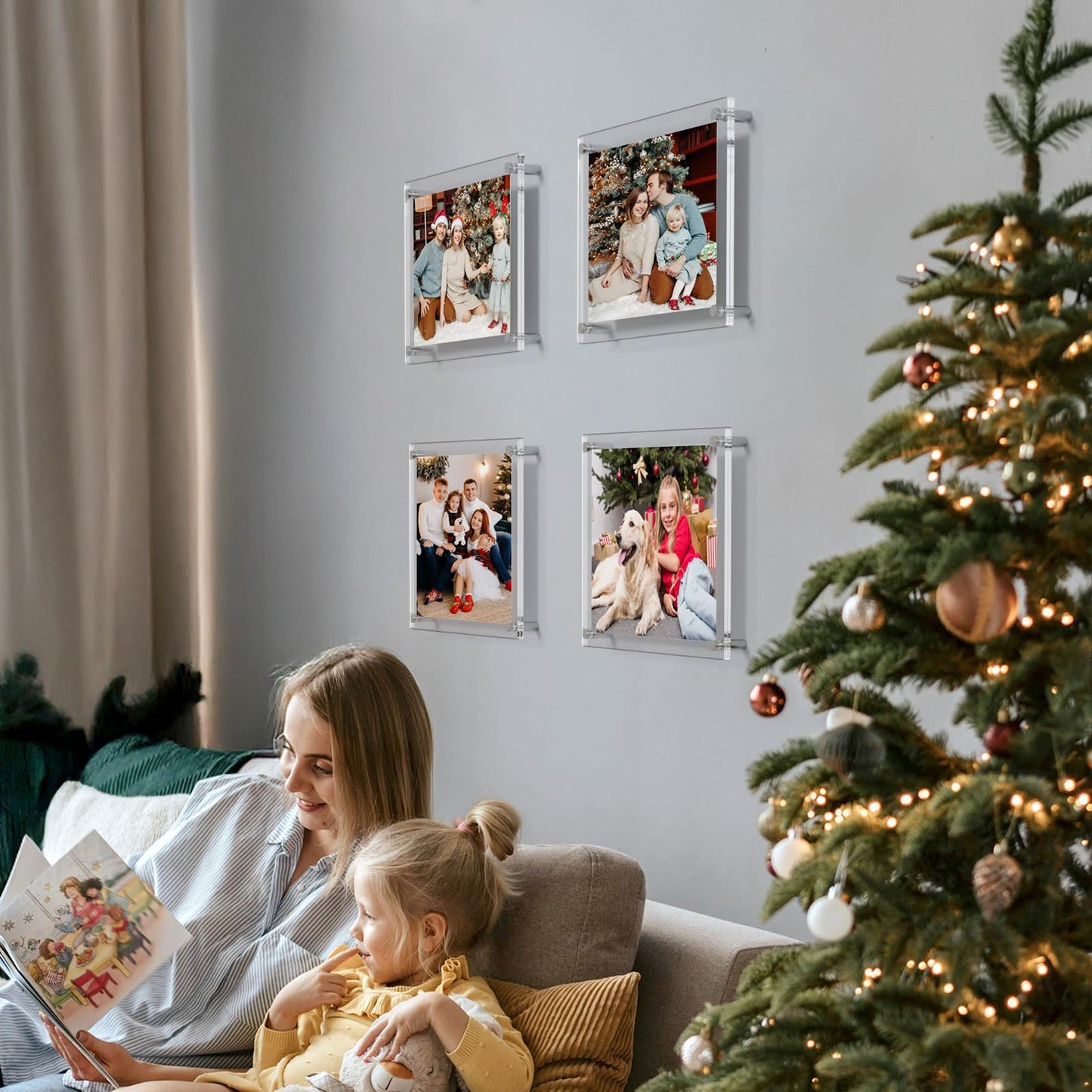 AITEE 8.5x11 Acrylic Picture frame 4 Packs,Modern Hanging Transparent Lucite Square Frames for Photo Diploma Degree Certificate Art Wedding Gallery Display, Double Panel