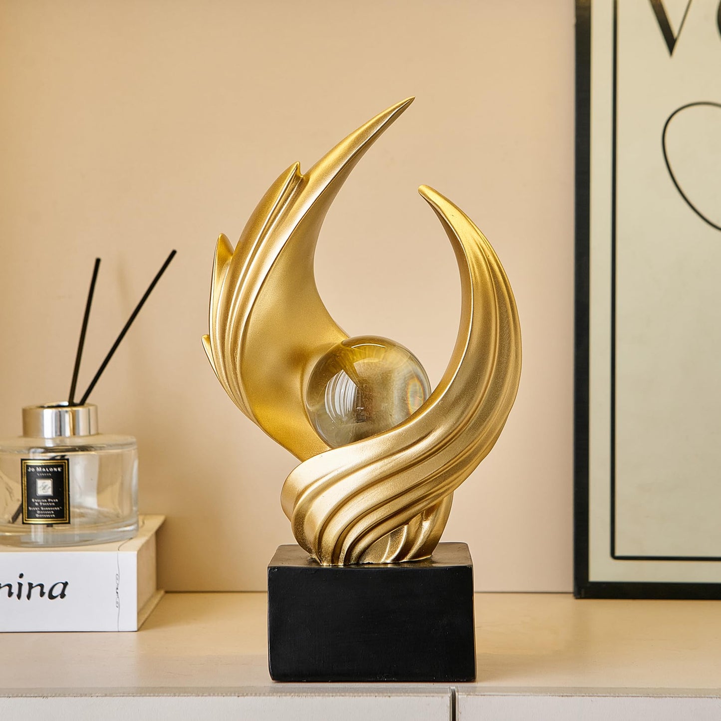 XYQXYQ Abstract Art Sculpture, Resin Gold Decorative Statue, Modern White Ornaments for Living Room, Decorativas Modernas for Coffee Table, Entryway & Office Collectibles (Gold)