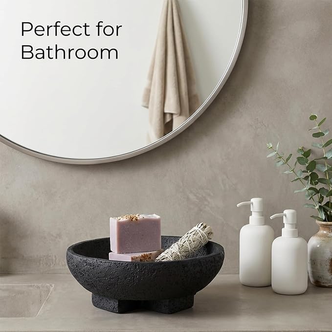 FESTGLOX Black Decorative Bowls, Large Pedestal Fruit Bowl for Kitchen Counter, Resin Key Bowl for Entryway Table, 9 Inch Modern Candy Bowl for Coffee Table Centerpiece