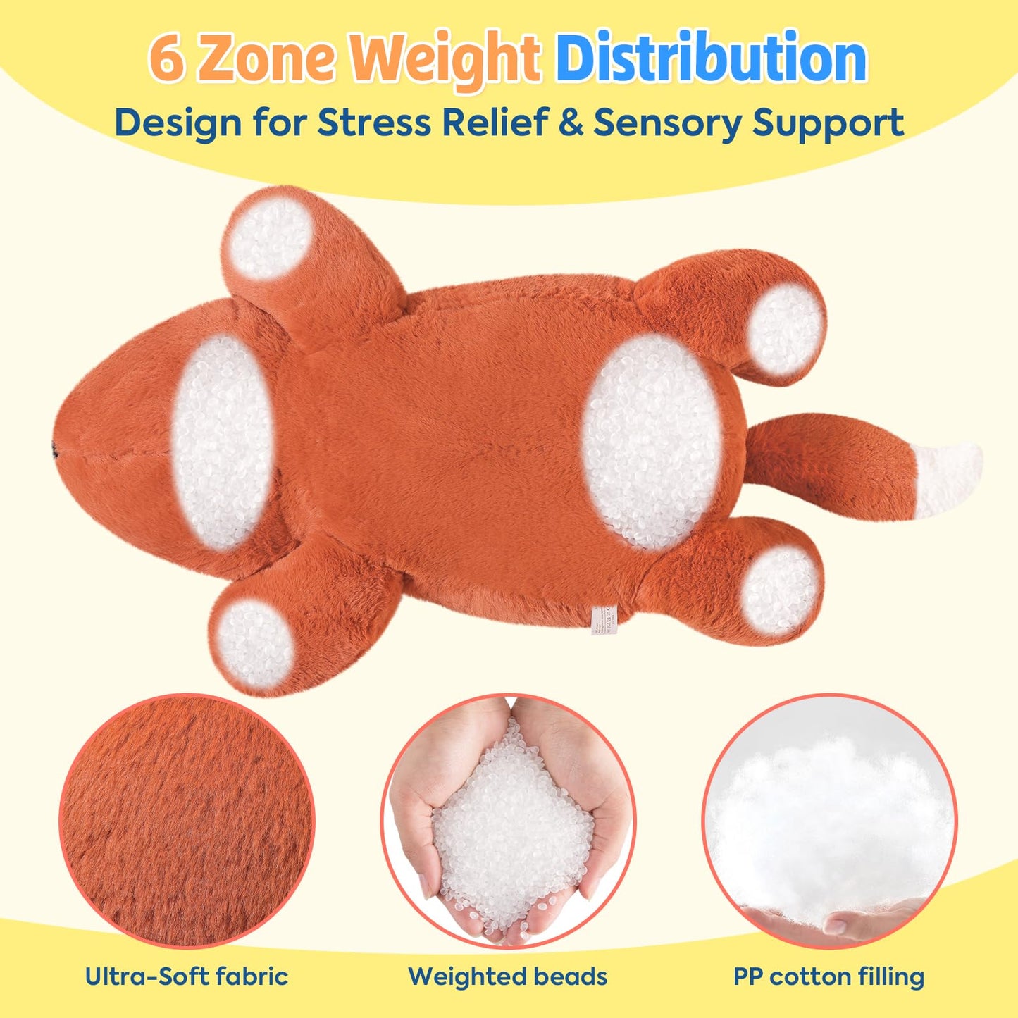 PEACH CAT 25.6 inch 5 lbs Fox Weighted Stuffed Animals Large Weighted Plush Soft Plushies Toys Body Pillow Gifts for Kids Adults