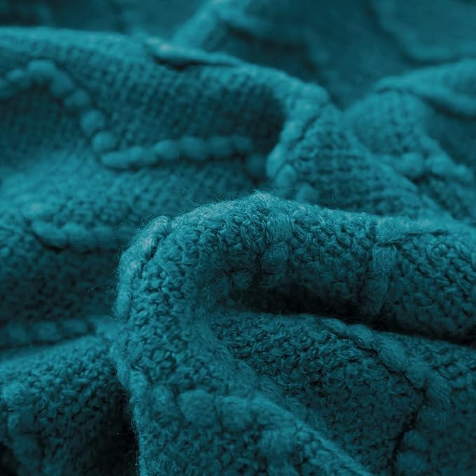 BOURINA Teal Throw Blanket 50x60 Inches Throw Textured Solid Soft Sofa Couch Decorative Knit Blanket