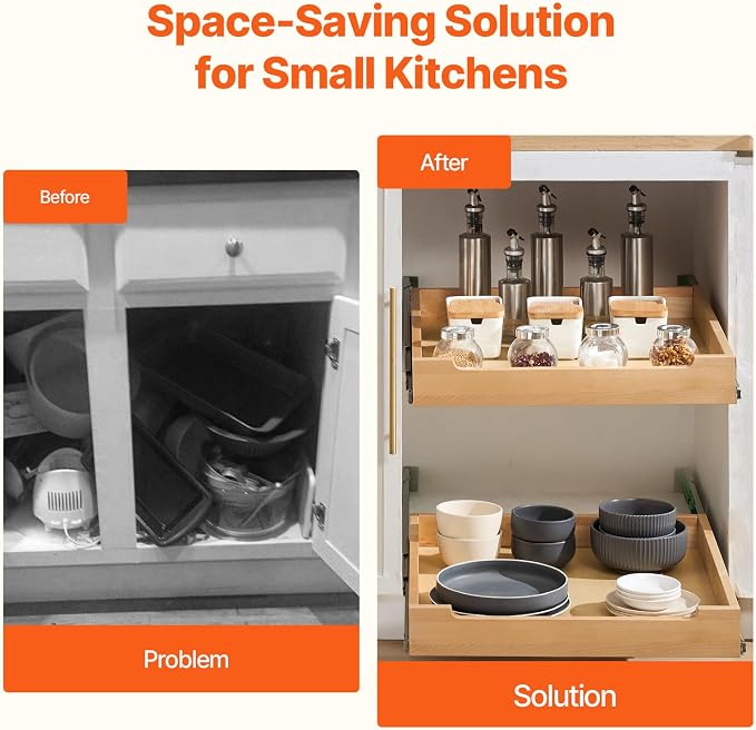 VEVOR Pull Out Cabinet Organizer, 20"W x 21"D Cabinet Drawer, Soft Close Slide out Shelf, Heavy-Duty Sliding Wood Drawer, Bottom Mount Size（20.5"W x 23"D）and Side Mount Size（21"W x 23"D）
