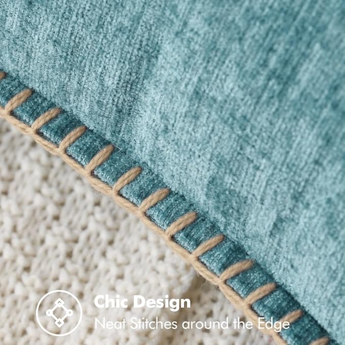MIULEE Pack of 2 Lumbar Summer Throw Pillow Covers 12x20 Inch Aqua Blue Farmhouse Decorative Pillow Covers with Stitched Edge Soft Chenille Solid Dyed Pillow Covers for Couch Sofa Bed Living Room