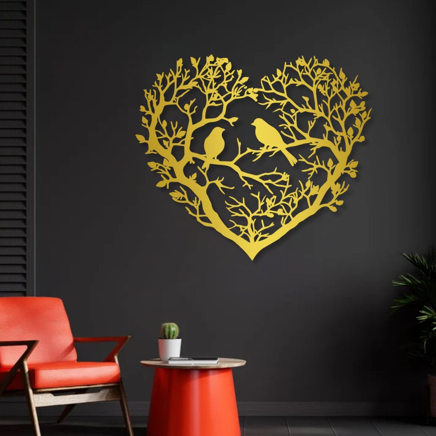 huefoam Bird Metal Wall Art, Heart Metal Wall Art, Birds on a Branch Wall Decor, Heart Wall Decor for Living Room, Bedroom, Bathroom (Black, 28"×24"/70×61cm, metal art wall decor)