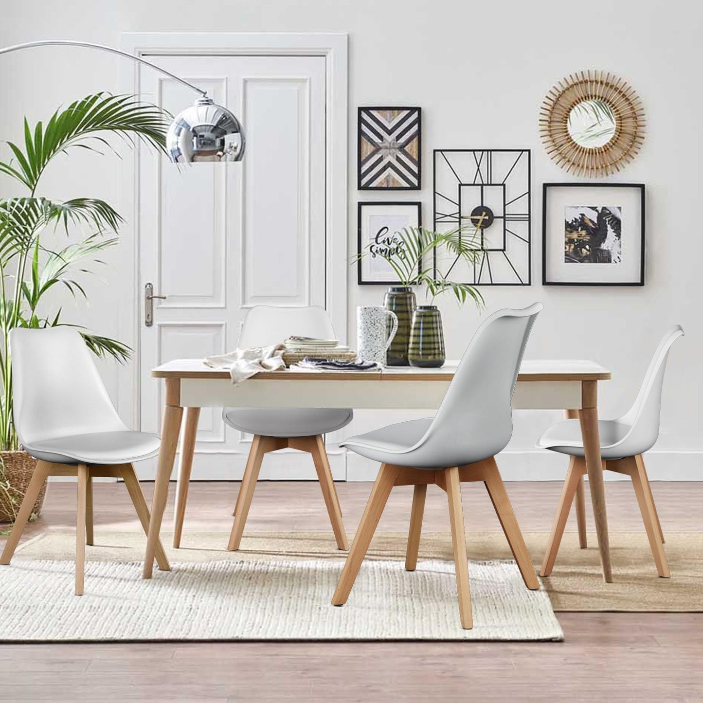 OLIXIS Modern Dining Chairs Set of 8, PU Leather Upholstered Kitchen Chairs with Wood Legs, Mid Century Accent Chairs for Living Room, Bedroom, Outdoor Lounge, White