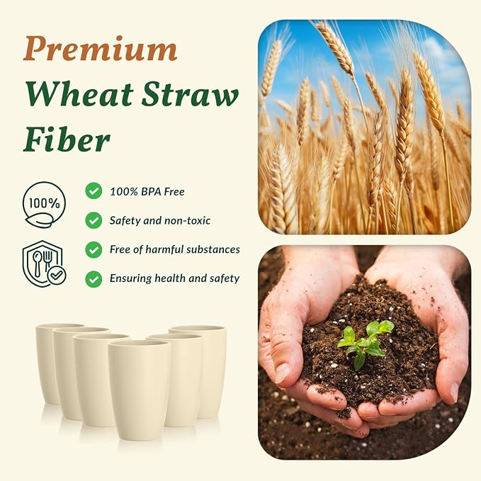 Homienly Wheat Straw Cups - Unbreakable Cups Set of 6,20 oz Dishwasher & Microwave Safe Drinking Glasses for Everyday Use-Beige