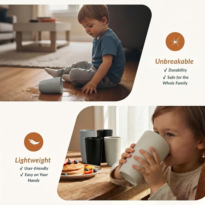 Homienly Drinking Glasses 16oz Wheat Straw Cups-Stackable and Reusable Cups, Alternative to Plastic Cups for Iced Coffee, Smoothies,Iced Tea-Black Grey