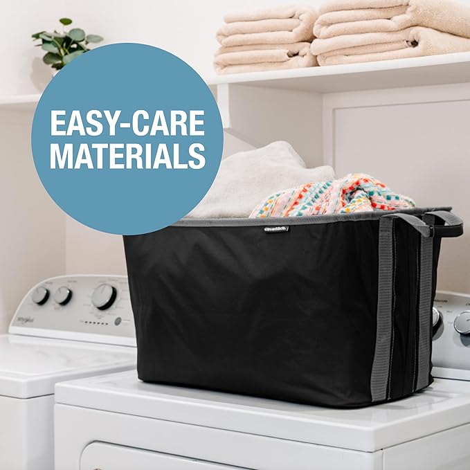 CleverMade Collapsible Laundry Basket 2 Pack – 60L (16 Gal) Foldable Clothes Hamper with Reinforced Handles, Space Saving Fabric Laundry Bin, Holds 55 lbs, Flat Folding for Home & Travel - Black