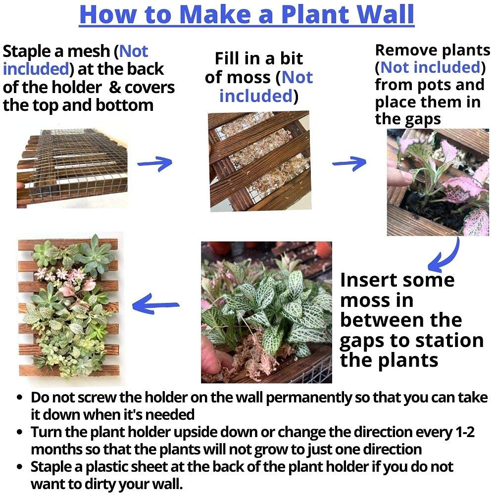 ShopLaLa Wall Planter – Wooden Air Plant Succulent Holder Hanger Indoor Outdoor, Live Orchid Wall Wood Display Frame Vertical Garden Balcony Deck Bathroom Macetas para Plantas De Aire 15.7" (40cm)