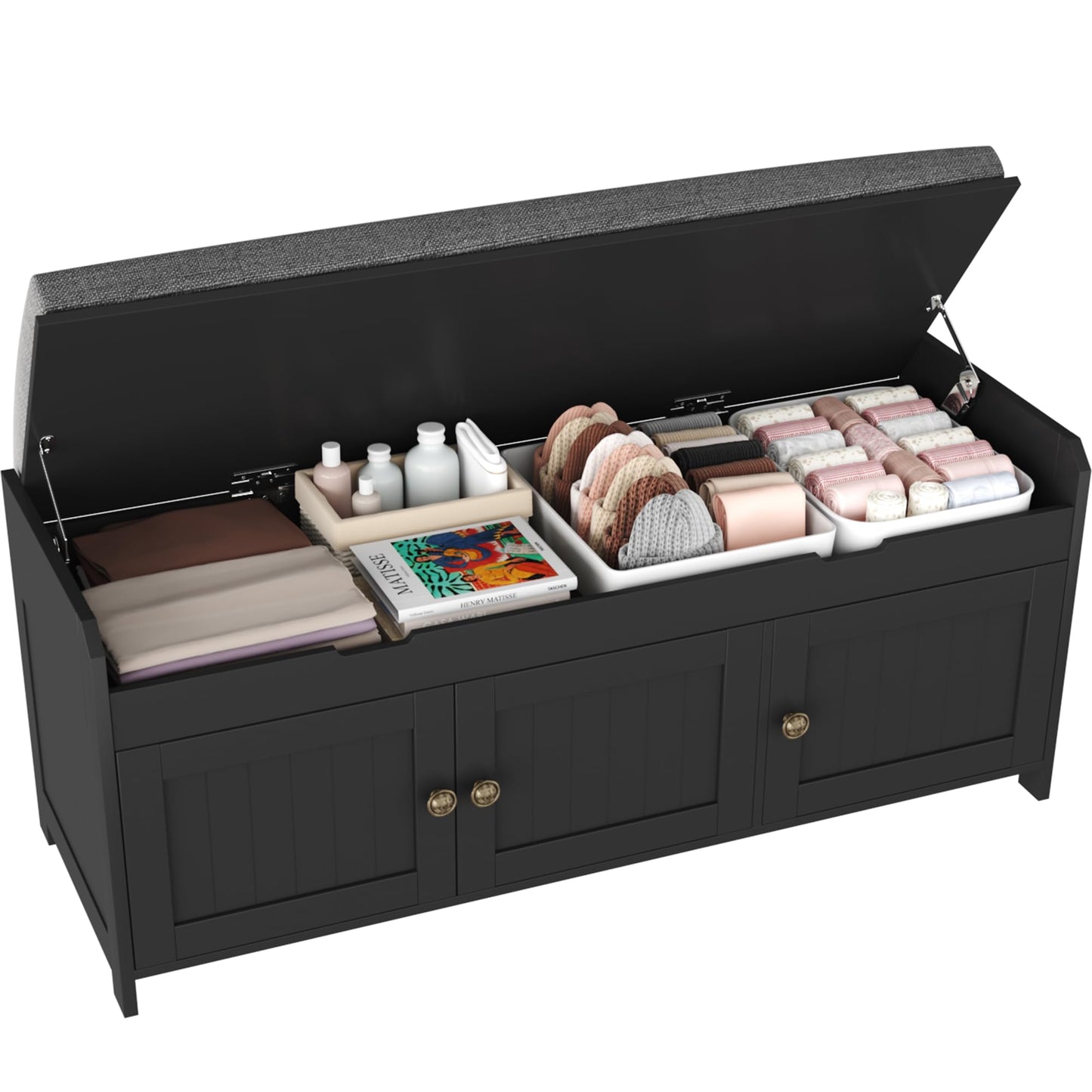 HOMEFORT 41.3" Shoe Bench with Lift Top Storage, Entryway Bench with Cushioned Seat, Wooden End of Bed Bench, Shoe Cabinet Bench with Hidden Storage Space, for Bedroom, Hallway,Black