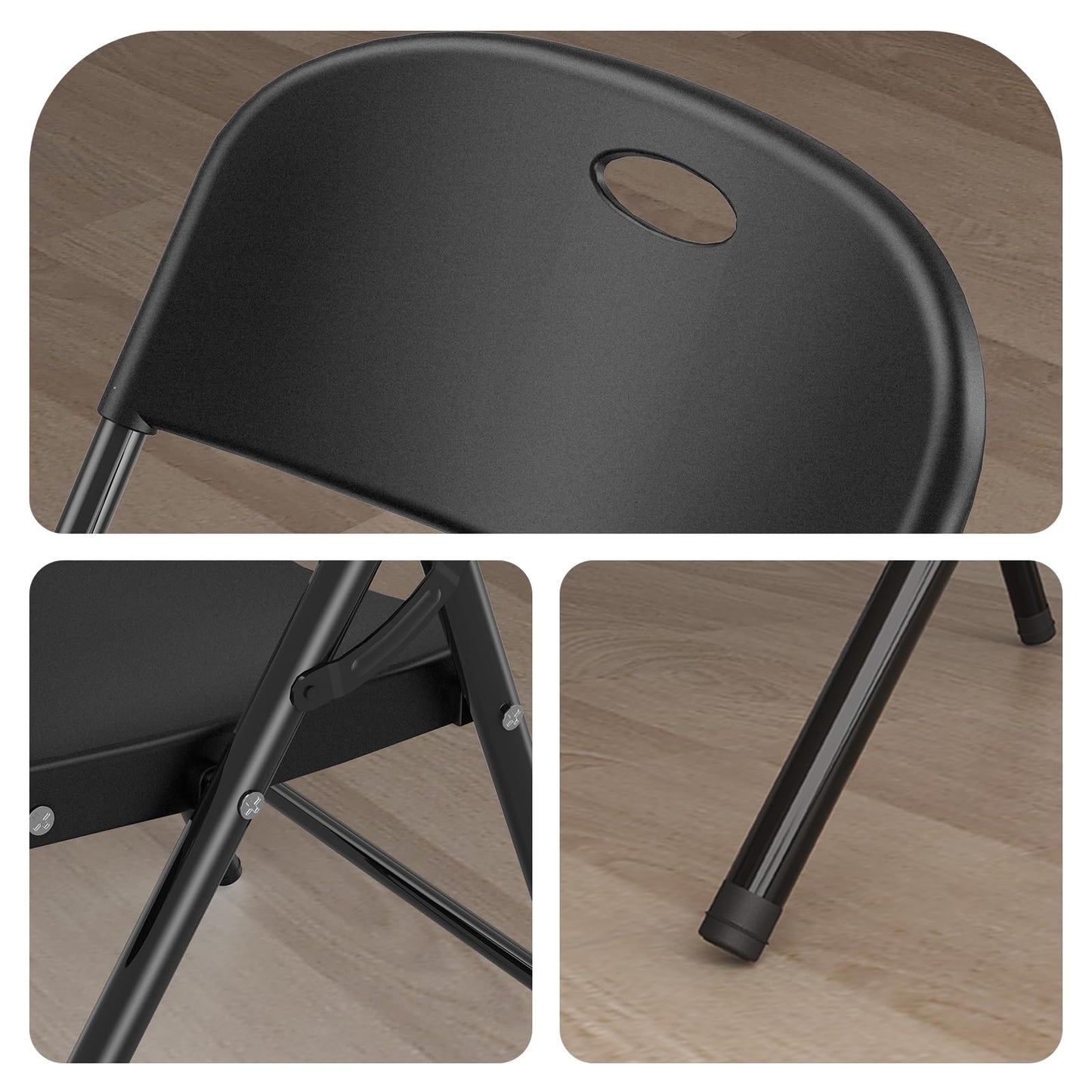Nazhura 350 Weight Limit Heavy Duty Plastic Folding Chair with Reinfoced Steel Frame for Indoor and Outdoor, Wedding, Party, Restaurant, Meeting Room, Patio and Garden (10, Black)