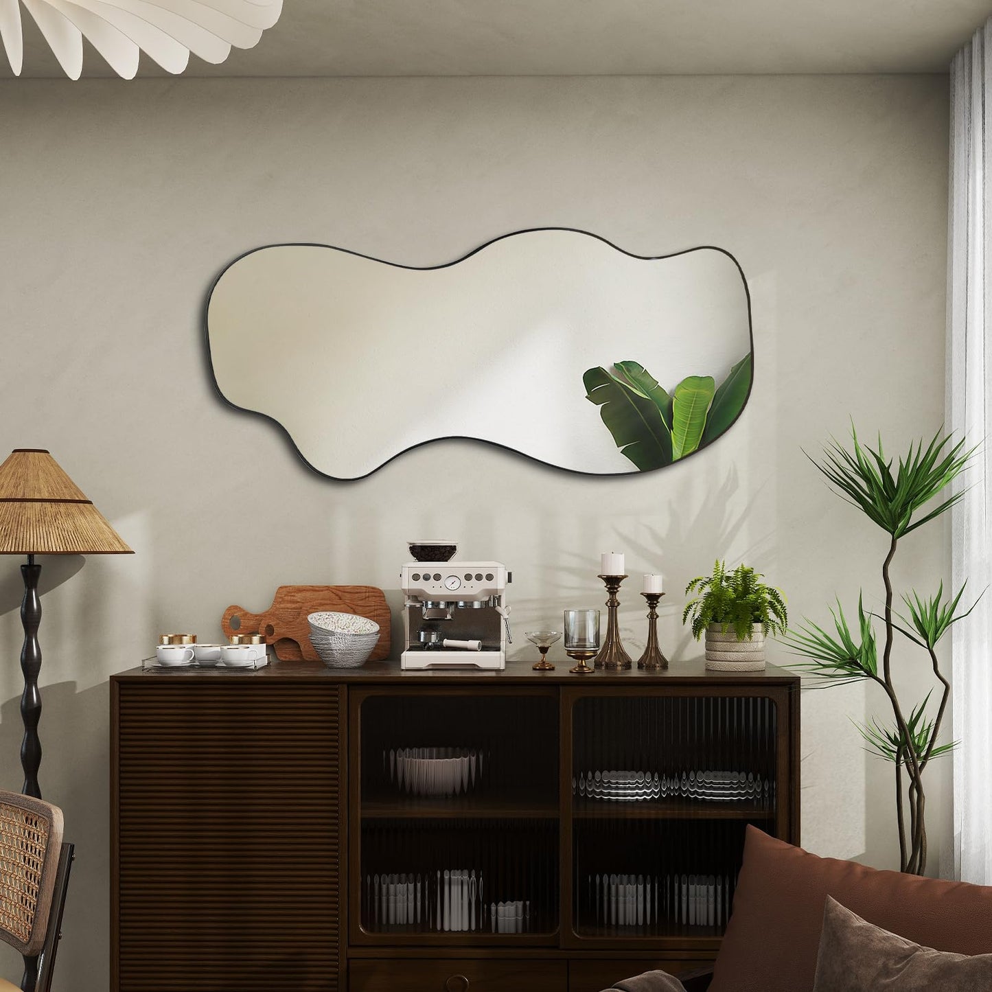 POZINO Irregular Mirror, 47.2"x21.6" Asymmetrical Frameless Mirror, Abstract Wall Mirrors, Modern Odd Shape Mirrors for Living Room Bathroom Bedroom Entryway, Hangs Vertically or Horizontally
