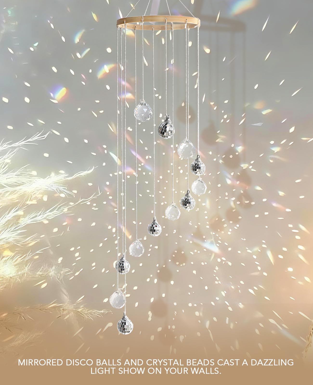 AceList Hanging Disco Ball Decor, Sun Catcher Crystals & Disco, 31.5 inch Handmade Spiral Sparkle Mirror Ball & Light Catcher for Window, and Boho Decor