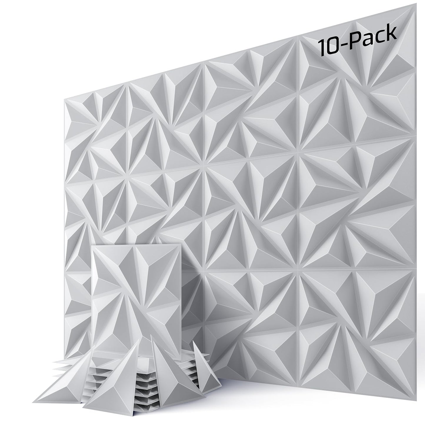 10-Pack 3D Wall Panels, 59" x 23" Textured Geometric Design Wall Tiles, PVC Decorative Wall Panels for Living Room, Bedroom, Bathroom, Office, Modern Wall Decor, Easy Install & Paintable - White
