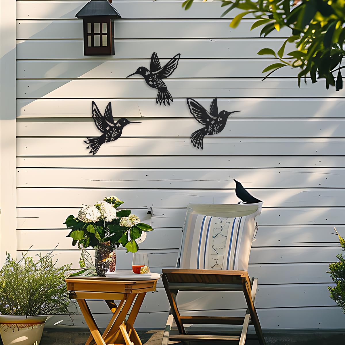 Daogtc Metal Hummingbird Wall Art Decor,Flower and Bird Natural Art Theme Decoration for Home Kitchen Patio Bedroom Living Room Bathroom(3 Pack)