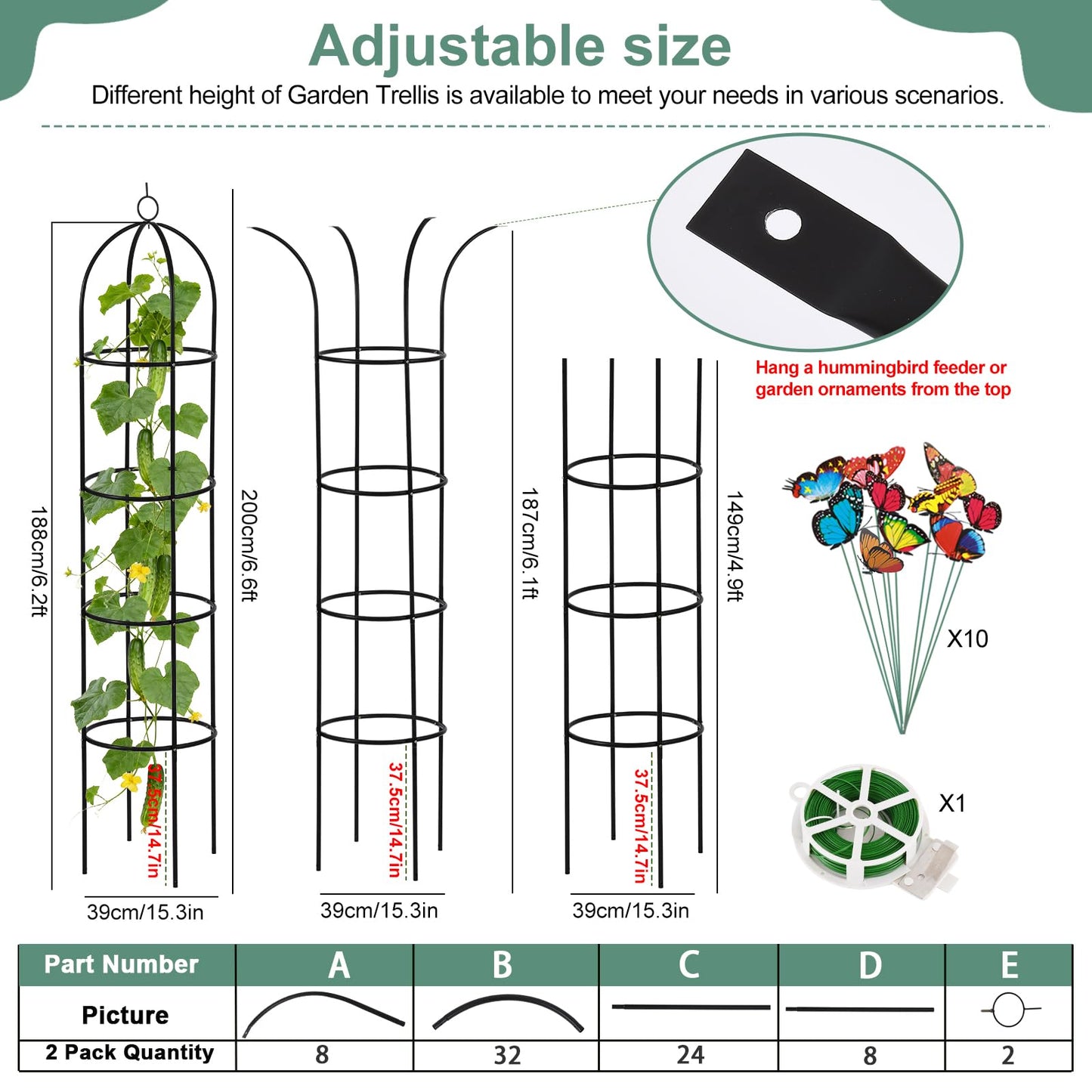 100% Metal Obelisk Garden Trellis 6.6 Feet Tall Sturdy Plant Support for Climbing Vines and Flowers Stands,2pc Upgrade Round Trellis for Pots Metal Plant Flower Trellises for Clematis Jasmine Outdoor