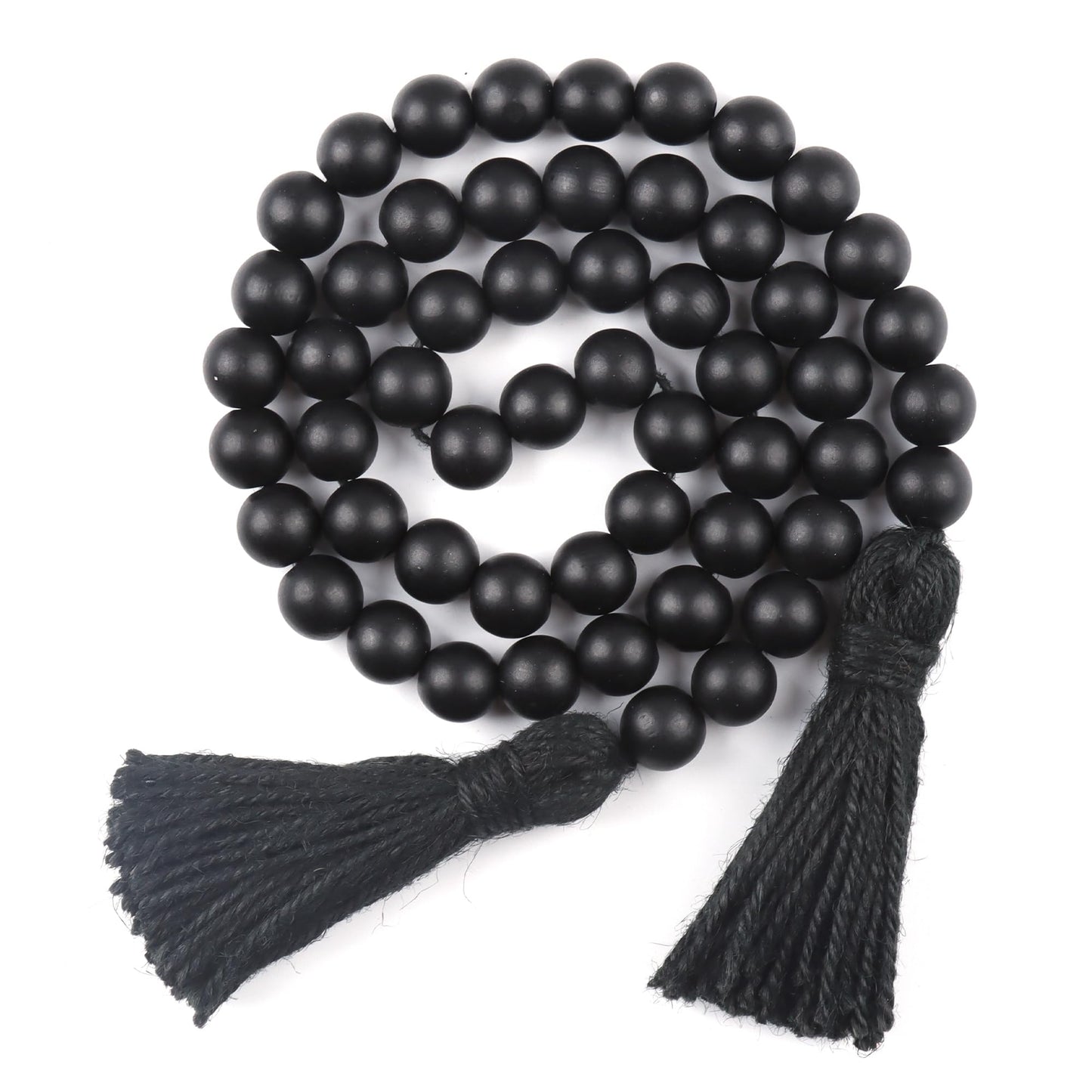 RAMIRABI Wood Beads Garland with Tassels Farmhouse Rustic Prayer Boho Beads for Boho Home Decor, Wall Hanging Decoration (Black)