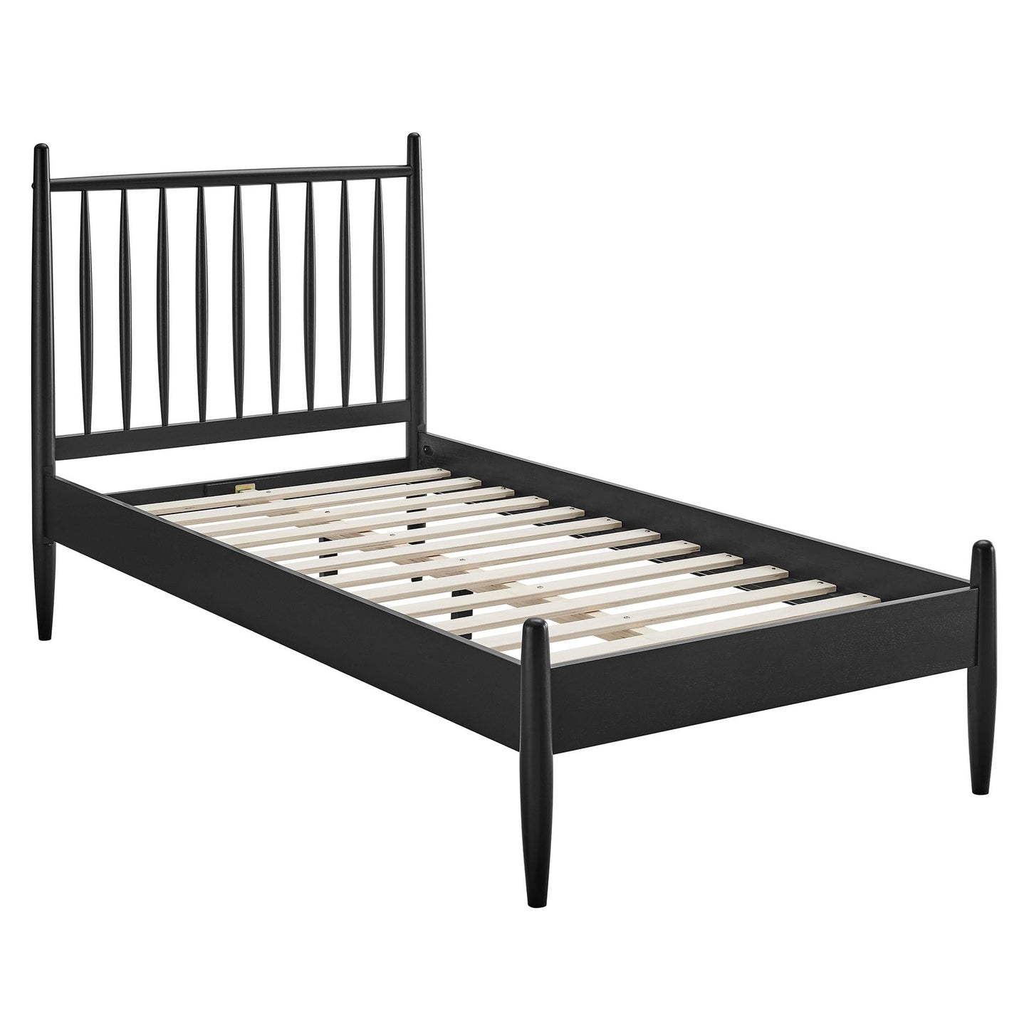 Modway Zane Twin Size Spindle Bed in Black – Solid Wood Platform Bed Frame with Headboard, No Box Spring Needed