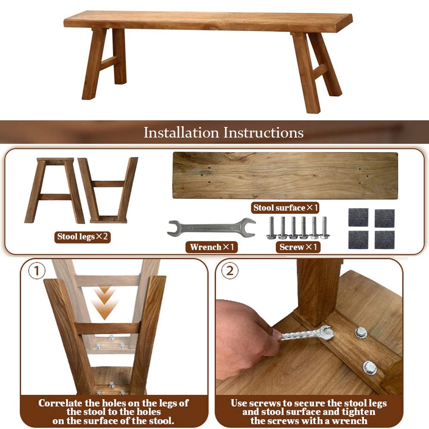 EoVrilyx Farmhouse Indoor Solid Wooden Noodle Bench - Rustic Entry Way Benches Seat,Maximum Load 880IB,Handcraft Finshed for Entryway Bedroom/Living Room/Dining Room