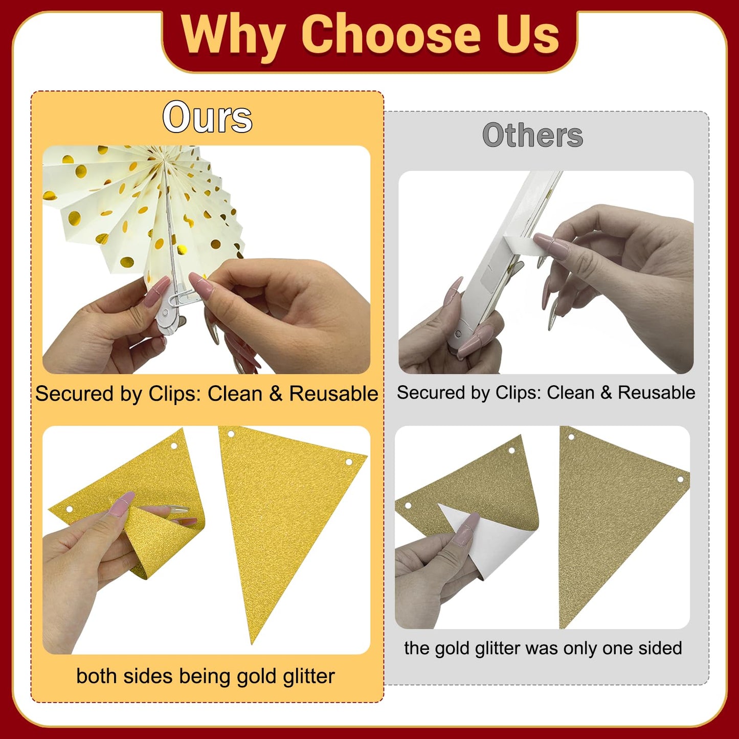 13 Pcs Maroon and Gold Party Decorations Set, Burgundy Gold Cream Hanging Paper Lanterns, Fans & Banner for Graduation Decorations 2026, Wine Party, Adult Birthday, Class Reunion