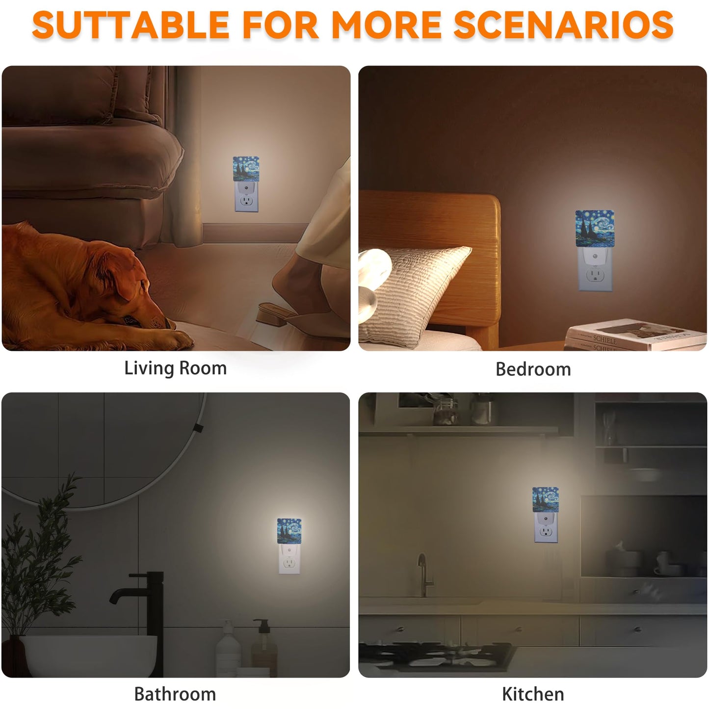 Van Gogh Starry Night Night Lights Plug into Wall Decorative Night Light Dusk to Dawn LED Lamp for Bedroom Bathroom Living Room