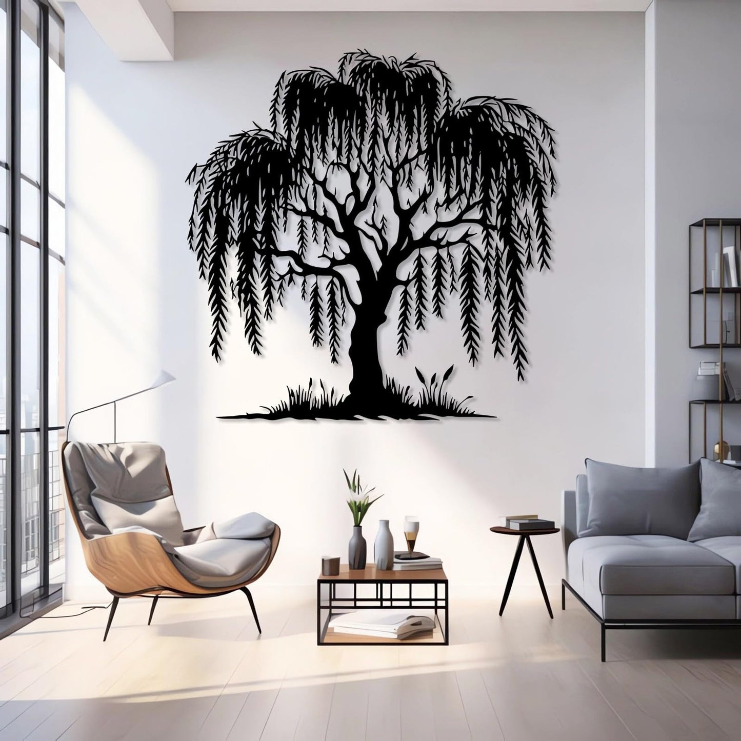 LARNT Metal Willow Tree Wall Art, Weeping Willow Tree Metal Wall Decor, Branch Art for Wall, Nature Wall Hanging, Farmhouse Sign, Wall Decor Living Room (Black, 32"x32"|80x80cm)