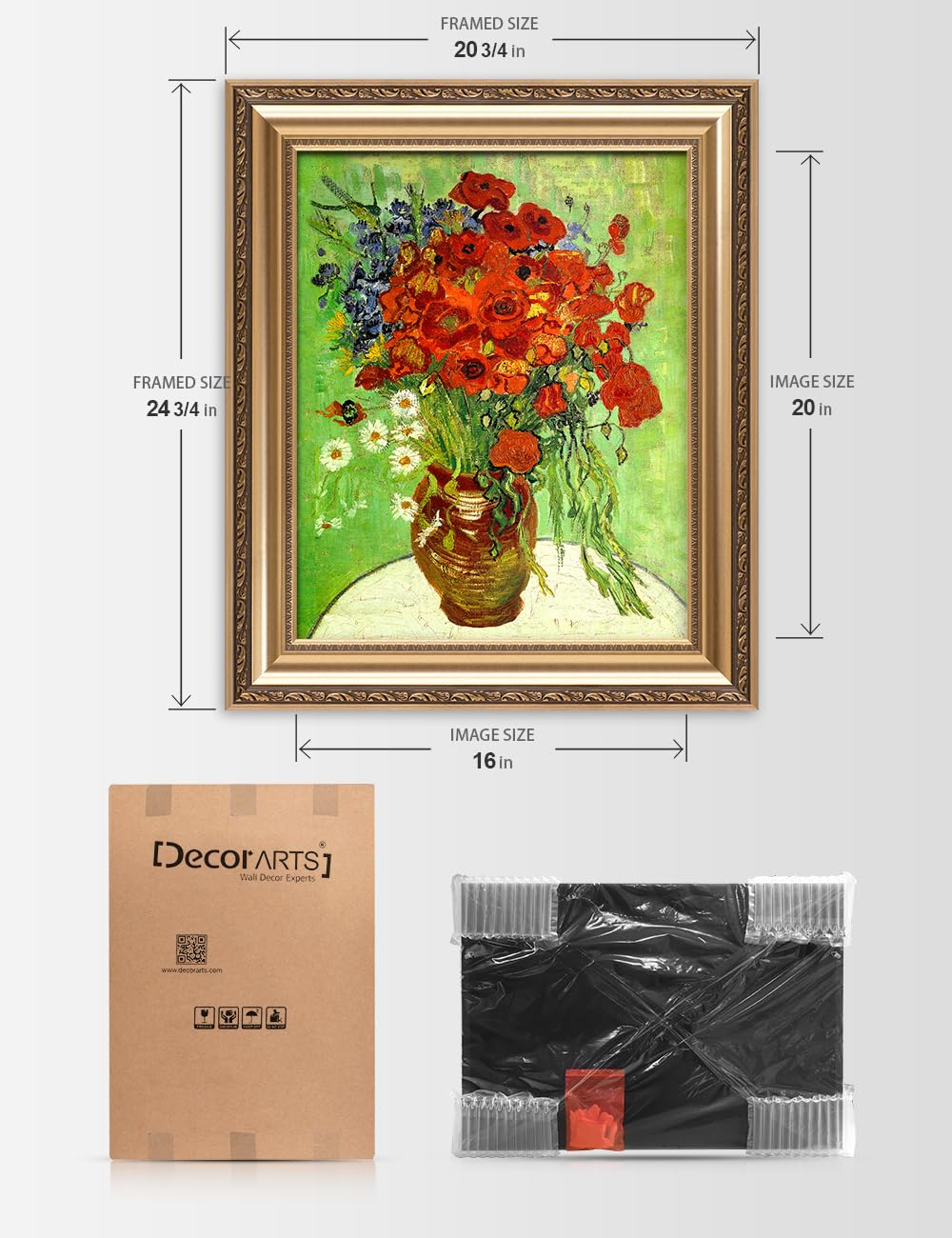DECORARTS - Red Poppies and Daisies, Vincent Van Gogh Art Reproduction. Giclee Prints Match with Golden Framed for Wall Decor. Picture Size: 20x16 in, Framed Size: 26x22 in