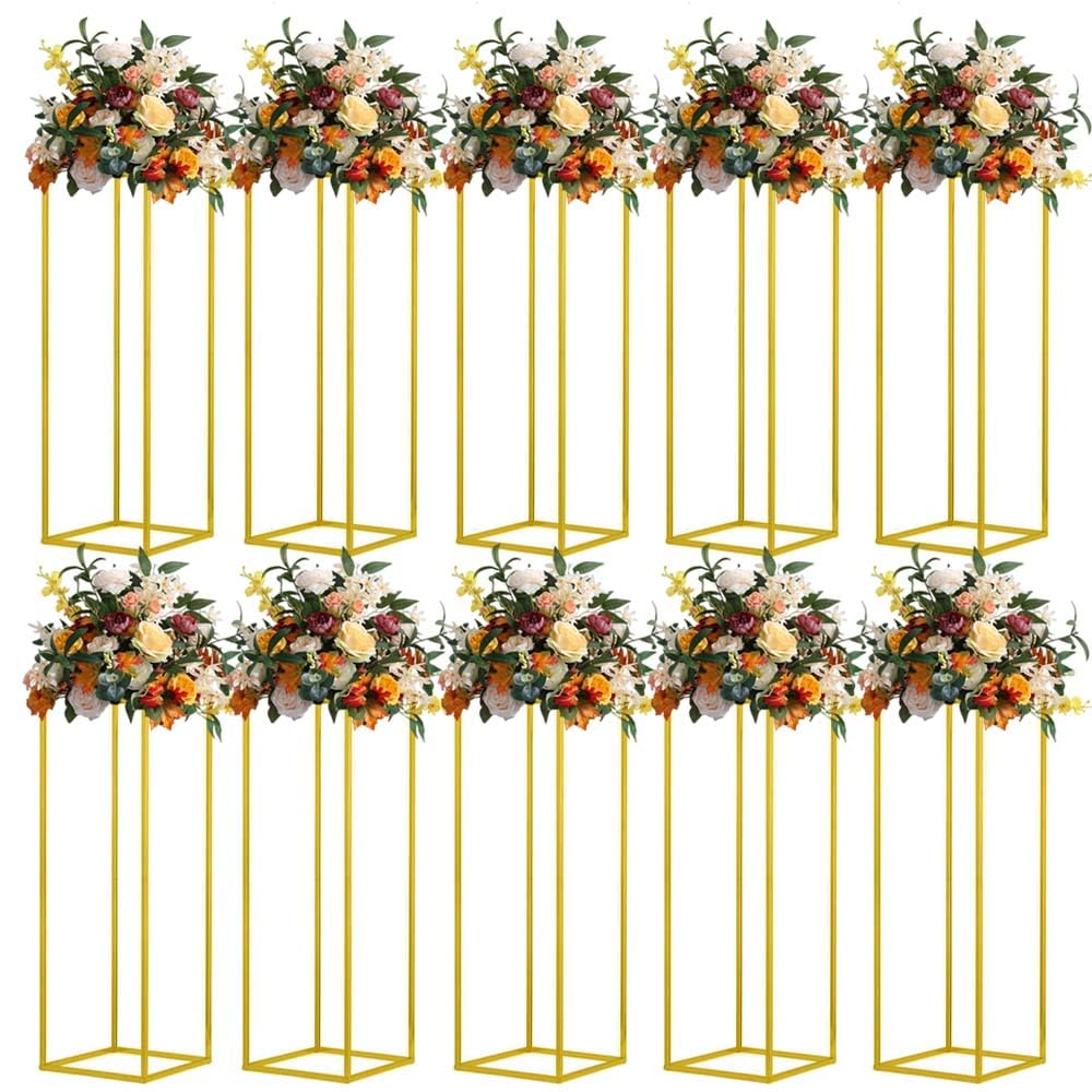 MEISHAONV 31.5inch 10pcs Gold Wedding Cenerpiece Flower vase, Metal Column Flower Stand, Tall Geometric Centerpieces Vase for Table, Party Wedding Decorations Flower Rack