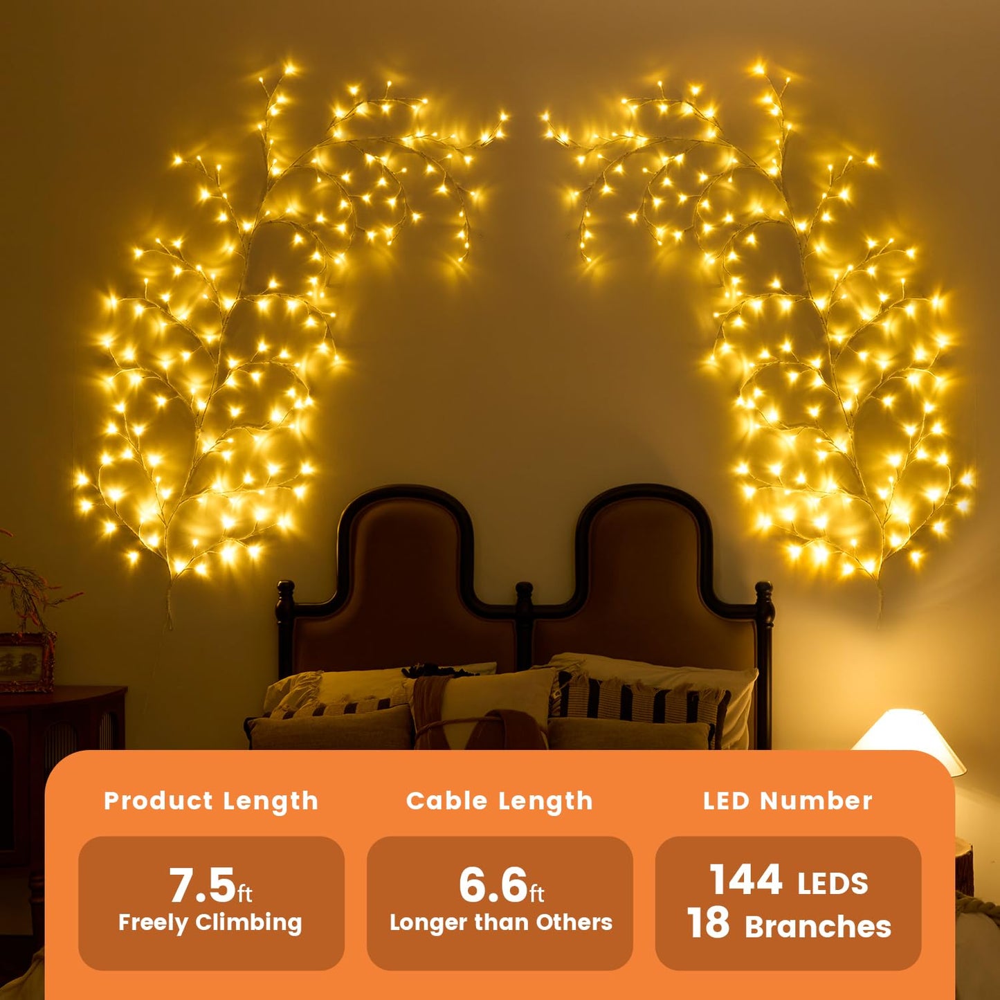 Yepfom Enchanted Willow Vine Lights with Remote, 18 Branches 144 LEDs Lighted Willow Vine for Wall Decor, Indoor Christmas Swags Decorations for Bedroom, Living Room & Home Decor