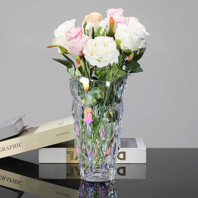 CEMABT 9.5inch 3.4 lb Glass Vases for Flowers Unbreakable Thickened Morden vase for Tables Centerpieces,Colorful,Vintage and Clear Rose Large Flower vases for Bouquet Unique Gifts（Colorful）