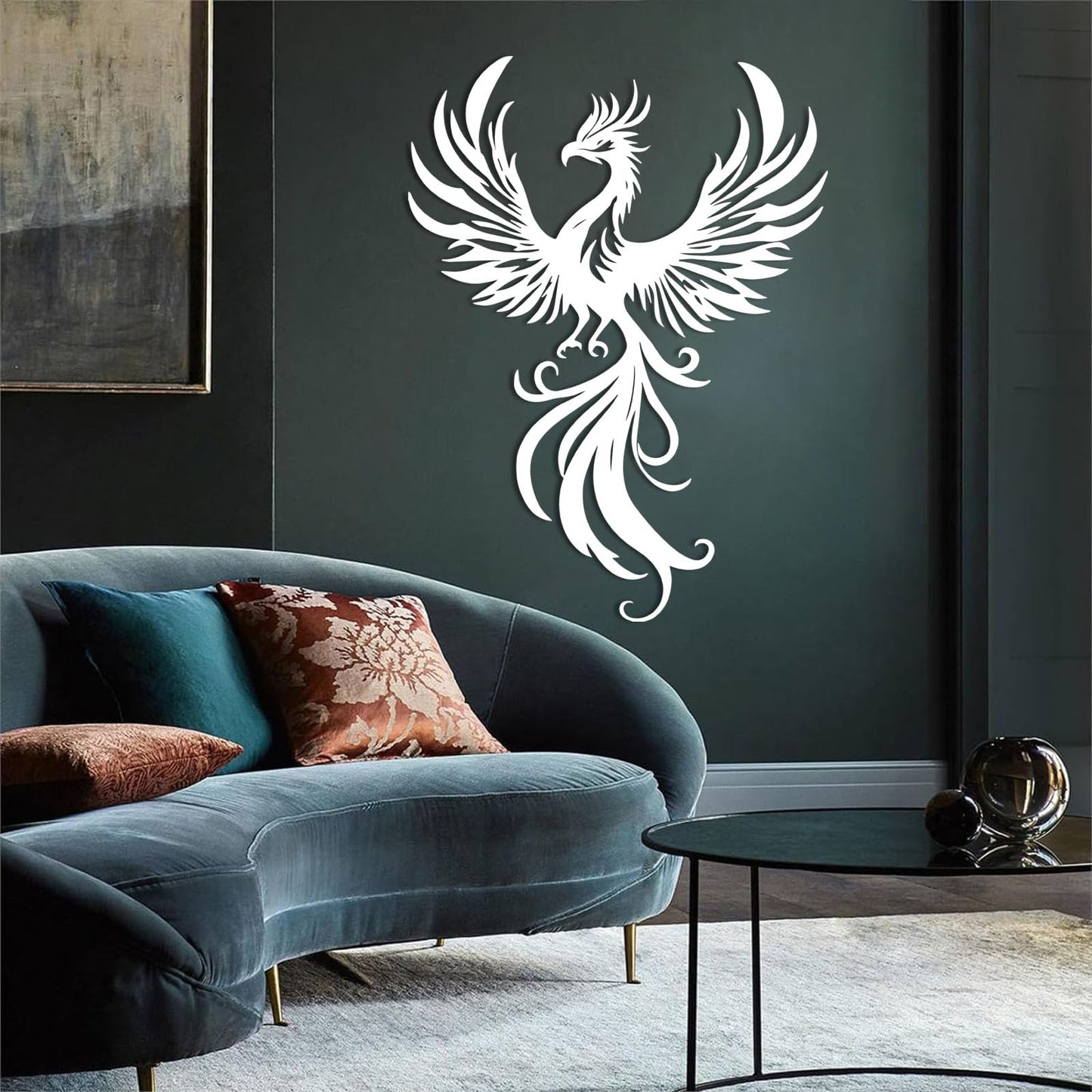 Phoenix Metal Wall Art, Flying Phoenix Metal Wall Decor, Bird Wall Decor, Flying Bird Wall Hanging, Animal Wall Art, Modern Farmhouse Decorations, Living Room Decoration (White, 24"x18"/60x45cm)