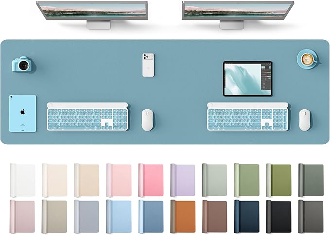 YSAGi Leather Desk Protector, Office Mat, Large Mouse Mat, Non-Slip PU Leather Blotter, Laptop Desk Mat, Waterproof Writing Pad for Office and Home(Aquamarine, 63" x 17.2")