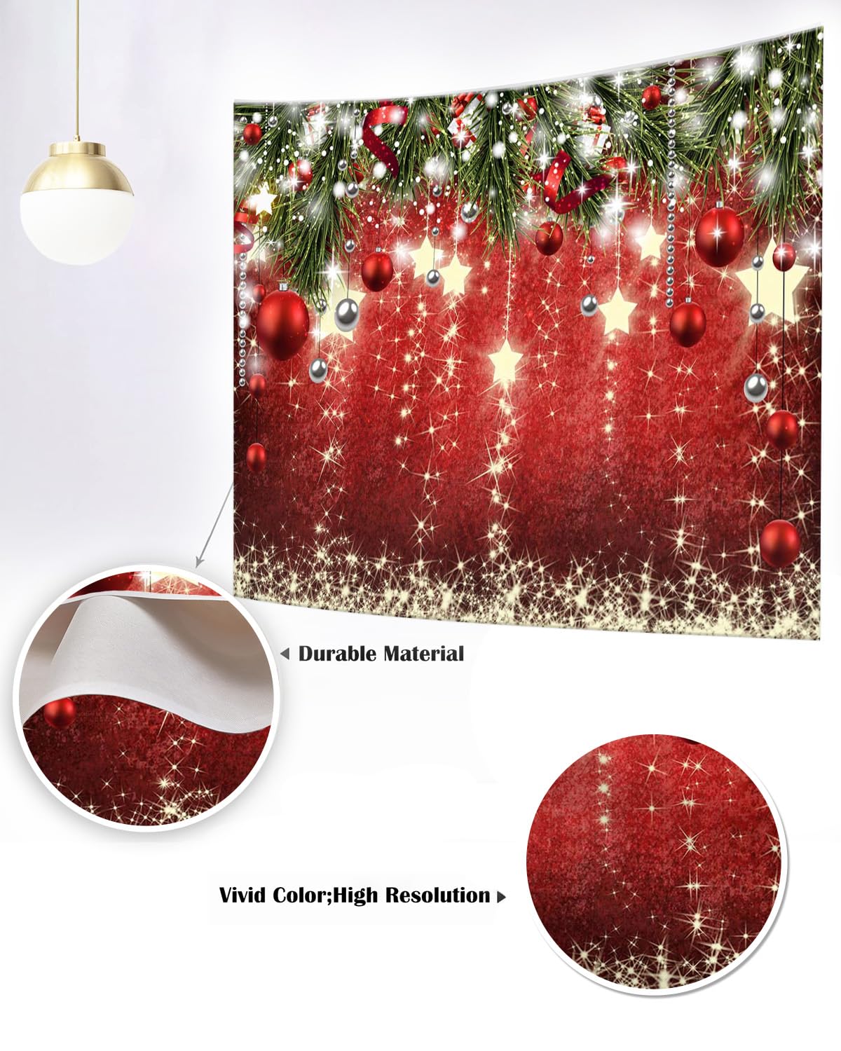 Mocsicka Christmas Backdrop Red Ball Xmas Merry Christams Party Decorations for Family Holiday Christmas for Photography Photo Booth Props (Red, 12x10ft(144"x120"))