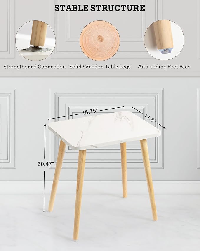 FORAOFUR Small Side Table, Set of 2 Modern Mini Coffee Table with Natural Wood Legs, Quick Assembly End Furniture for Bedroom Living Sofa, Minimalist Design for Nursery and Compact Homes, Marble