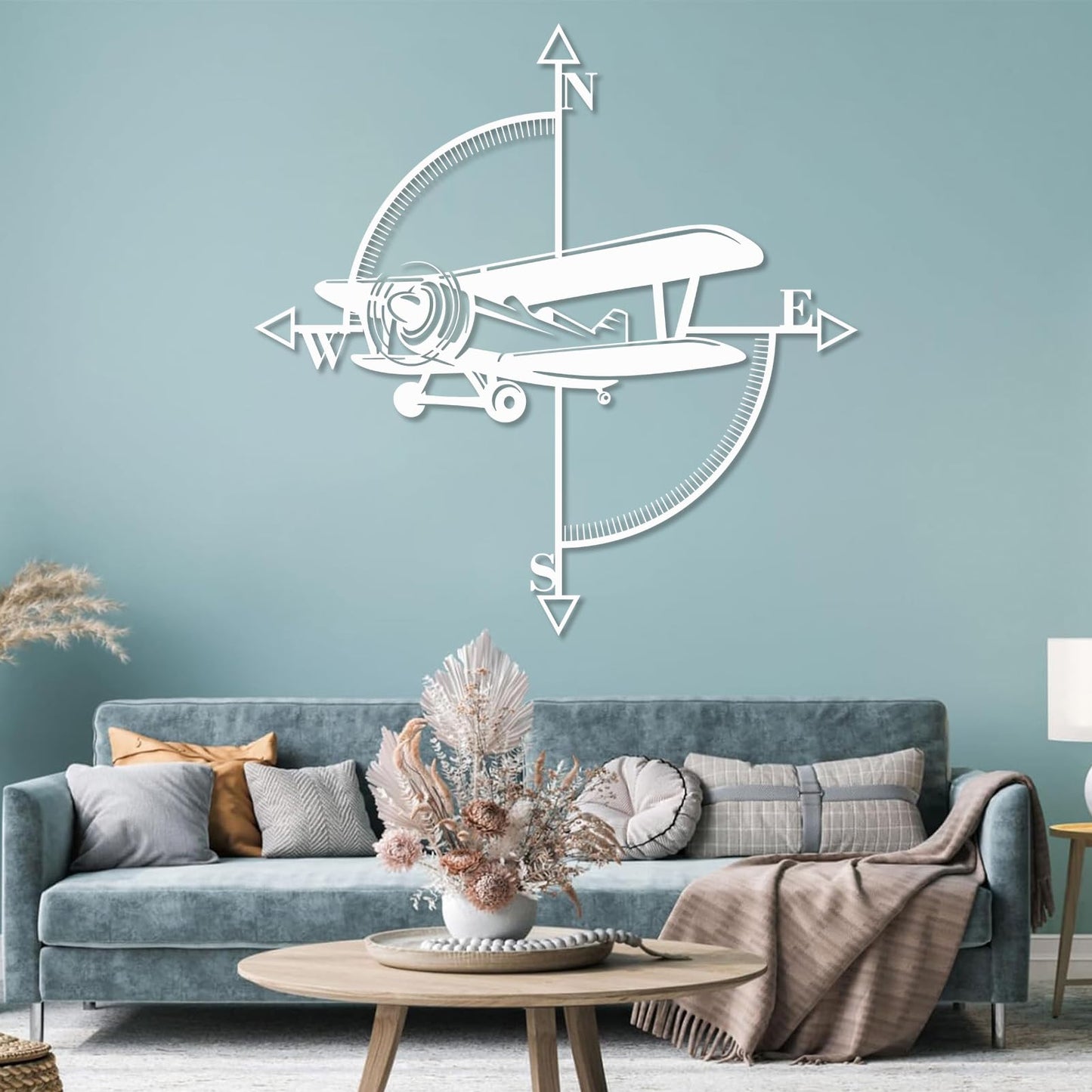 yumcake Metal Airplane Compass Wall Decor, Airplane Metal Wall Art, Aviation Themed Wall Decor for Living Room, Bedroom(Black,35" x 35" / 90 x 90 cm)