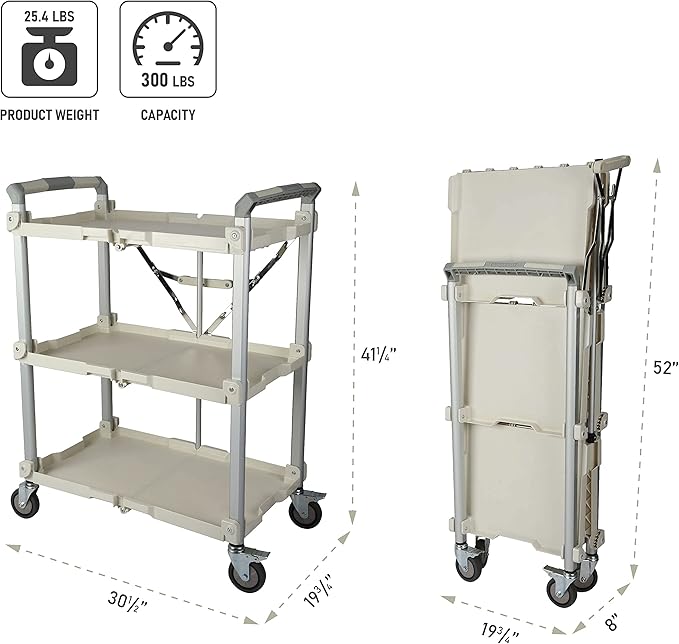 Olympia Tools 89-355 Pack N Roll Collapsible Service Cart, XL, 300LB Capacity, White