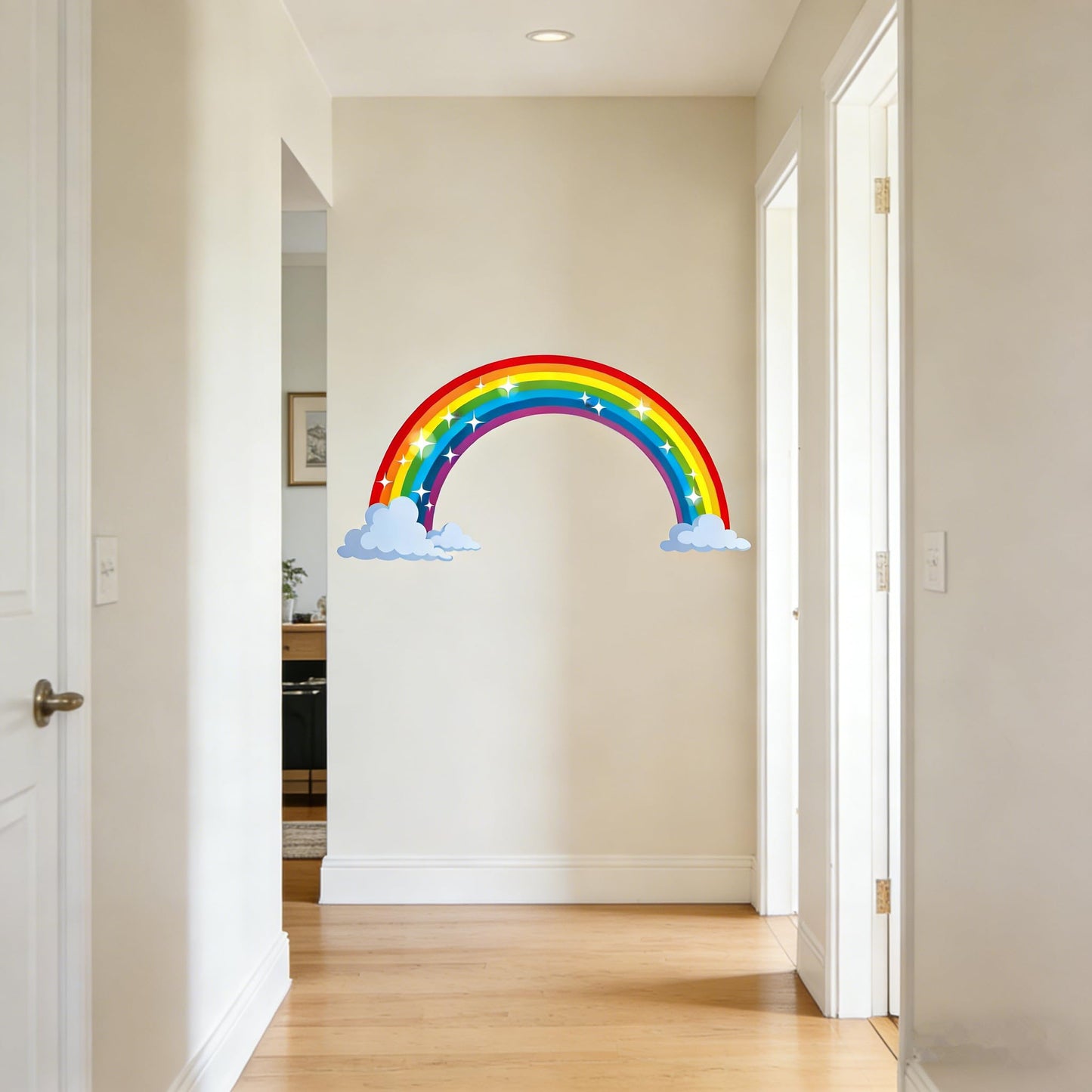 Rainbow Wall Decals wich Clouds, Peel and Stick Removable Wall Stickers for Kids Nursery Bedroom Living Room,Wall Decor 28.7 x15.7inch