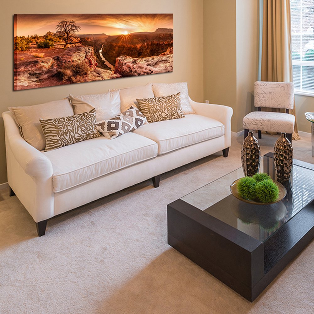 KREATIVE ARTS Large Canvas Wall Art Beautiful Landscape of Grand Canyon National Park Arizona USA Panoramic Sunset Moment Pictures Modern Home Decor Stretched and Framed Ready to Hang 55x20inch