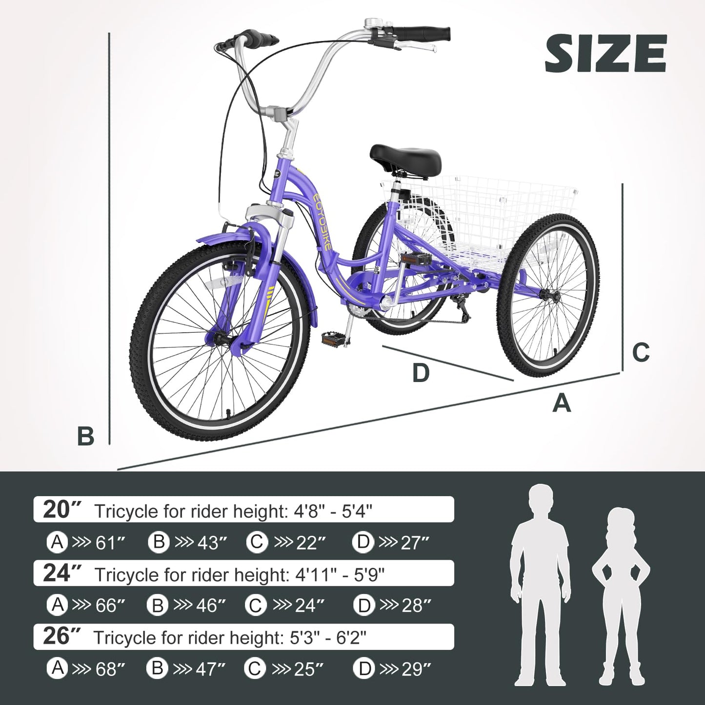 ABORON Adults Tricycle, 3 Wheels Bike for Adult, Tricycle for Adults, Double-Wall Wheel Rims, for Women Men Exercise Outdoor Sports