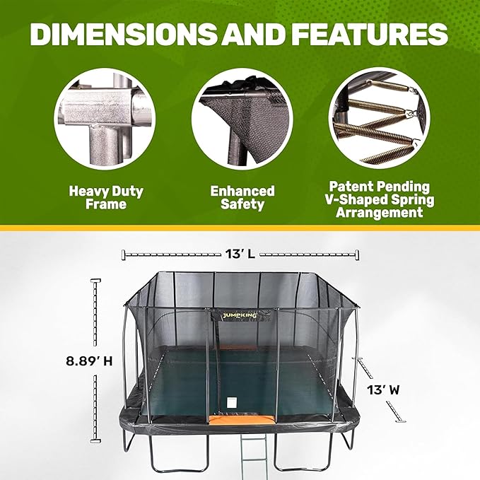 JumpKing Rectangle Trampoline Outdoor with Enclosure, Ladder, and Net, Large Recreational Trampoline for Kids and Adults, ASTM Compliant, Heavy Duty, Weather-Resistant, 1200LBS Capacity