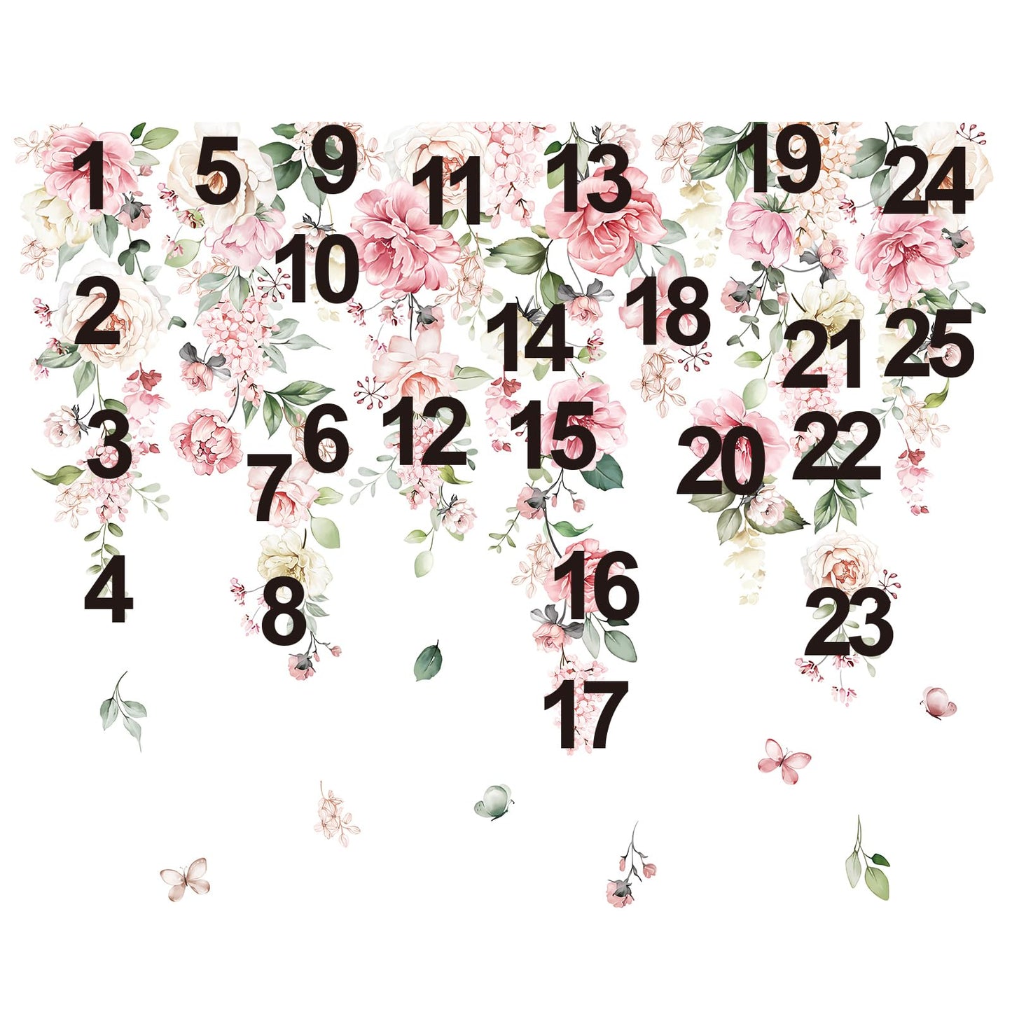 wondever Large Pink Flowers Wall Stickers Hanging Vine Floral Leaves Peel and Stick Wall Art Decals for Baby Nursery Girls Bedroom Living Room