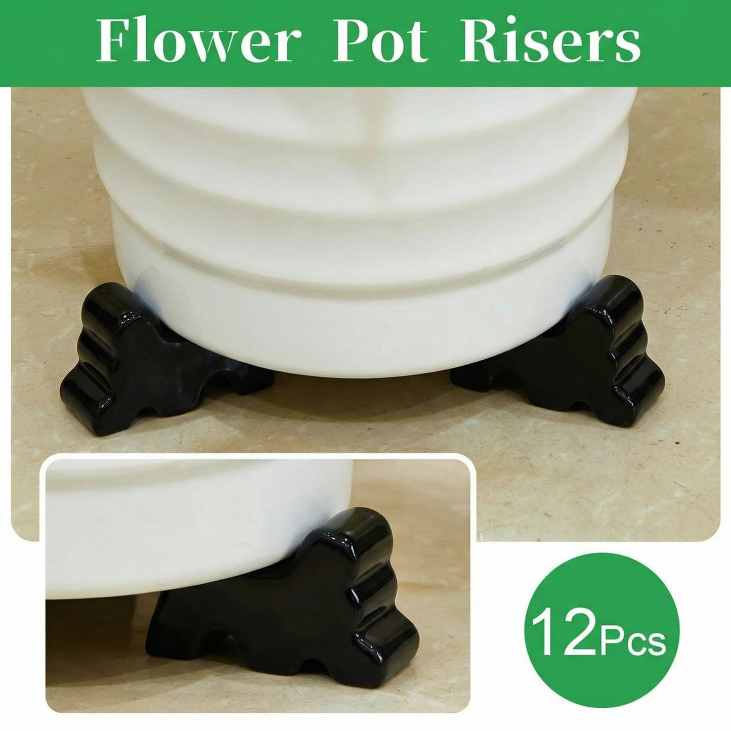 Kigeli 12 Pcs Resin Pot Feet for Outdoor Planters 3 Inch Long 1.5 Inch Tall Flower Handmade Elevator Plant Feet Frost Proof Lifter for 14-20 in Pot (Black)