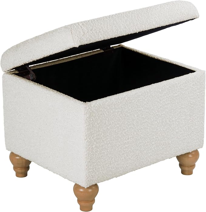 Spatial Order Home Decor | Upholstered MediumRectangular Storage Ottoman | Hinged Lid Ottoman with Storage for Living Room & Bedroom, Cream Boucle