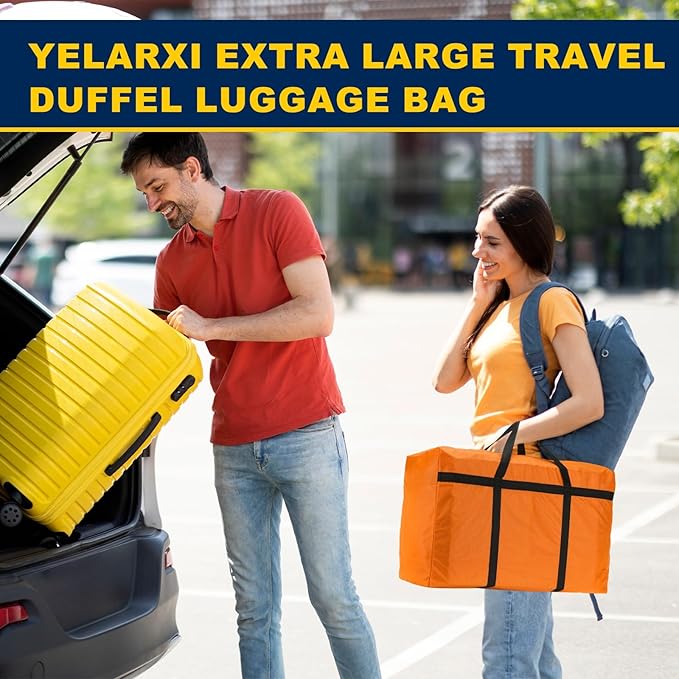 Extra Large Duffle Bag, 39 x 23 x 11 in Travel Big Duffle Bag with Zipper Handle Storage Foldable Waterproof Lightweight Bag for Women Men Travel Moving Camping (Orange)
