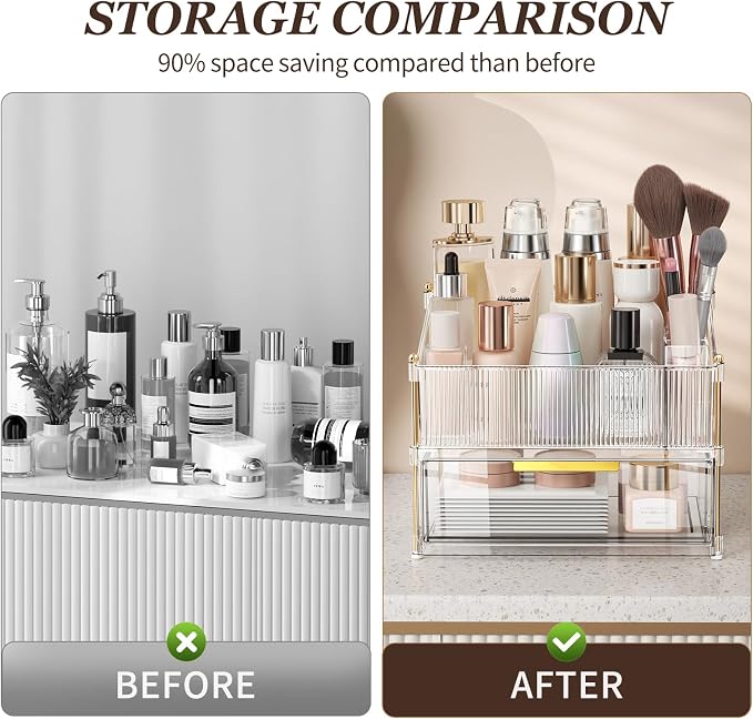 Modular Makeup Organizer, Clear Acrylic Cosmetic Storage Box with Drawer, Vanity Countertop Organizer for Makeup, Skincare and Beauty Accessories – Multiple Styles